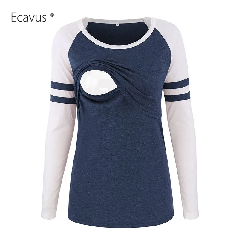Maternity Nursing Tops Womens Clothing Pregnancy Shirt Layered Round Neck Breastfeeding Pregnant Long Sleeve Clothes | Мать и ребенок