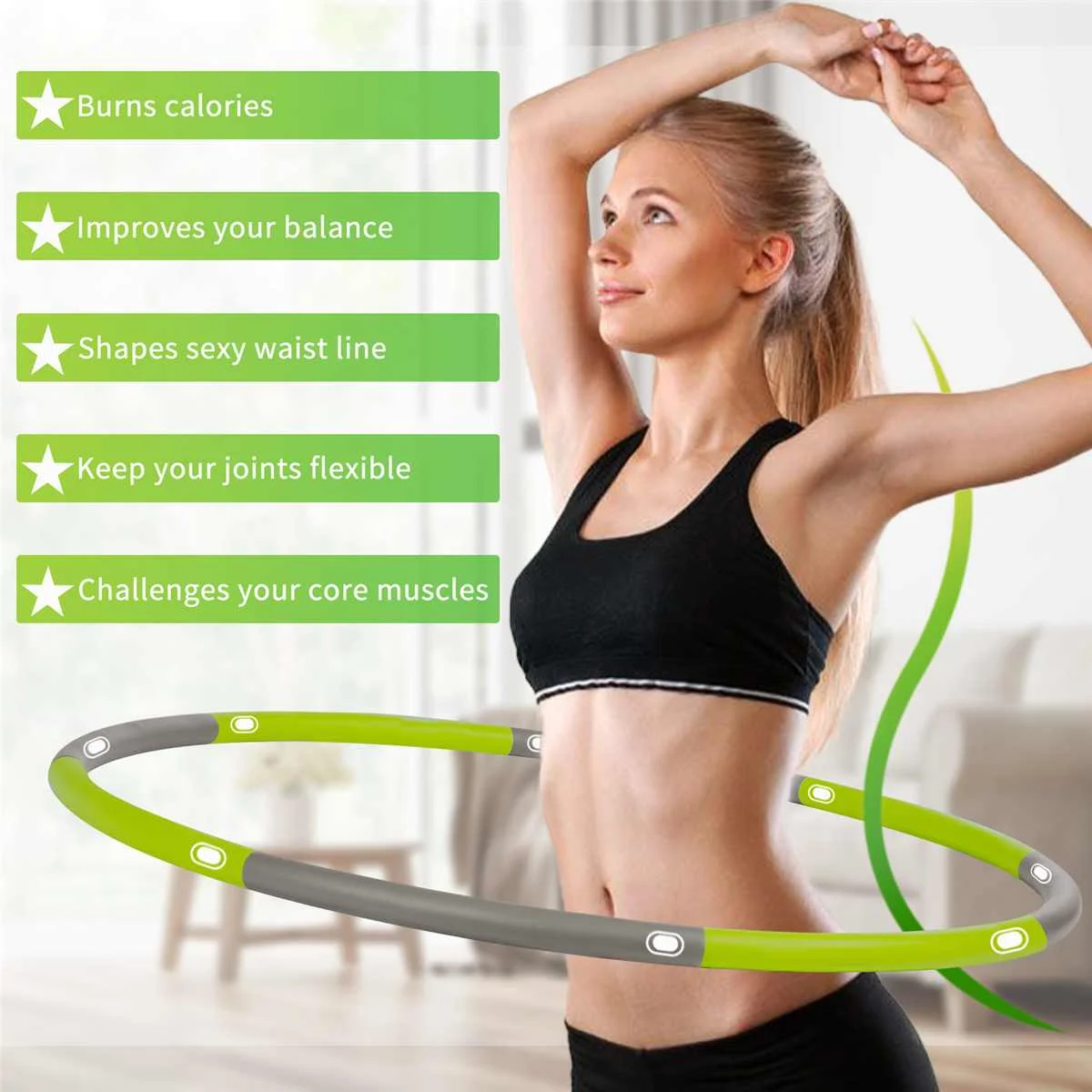 

Обруч для фитнеса тренажерного зала, 8 секций, портативный, съемный