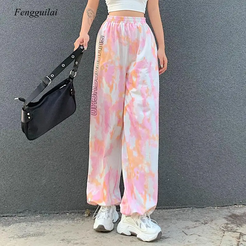 

New Fashion Tie Dye Letter Printing Drape Neckline Corset Women's High Waist Slacks Pants