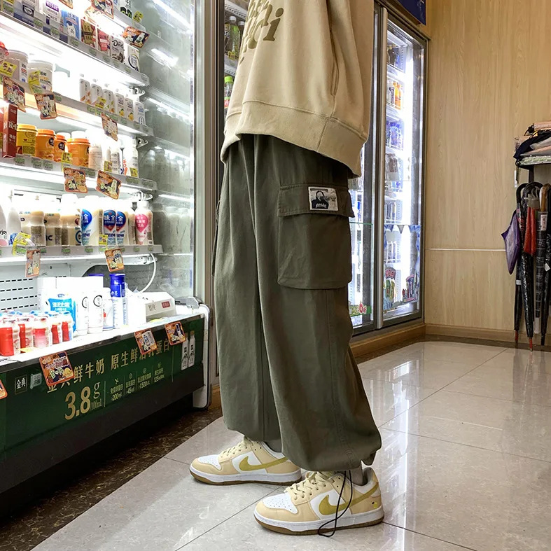 

Брюки-карго мужские, брендовая одежда, прямые штаны, уличные штаны с широкими штанинами, большие размеры