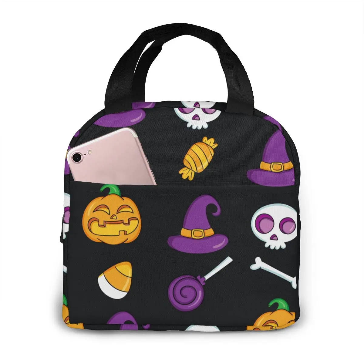 

Сумка для ланча ручной работы с рисунком на Хэллоуин, переносной изолированный термоохладитель, Ланч-бокс бенто, сумка-тоут для хранения пи...