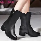 Женские сапоги до середины икры GKTINOO, теплые сапоги из натуральной кожи на среднем каблуке, сапоги до колена, Осень-зима