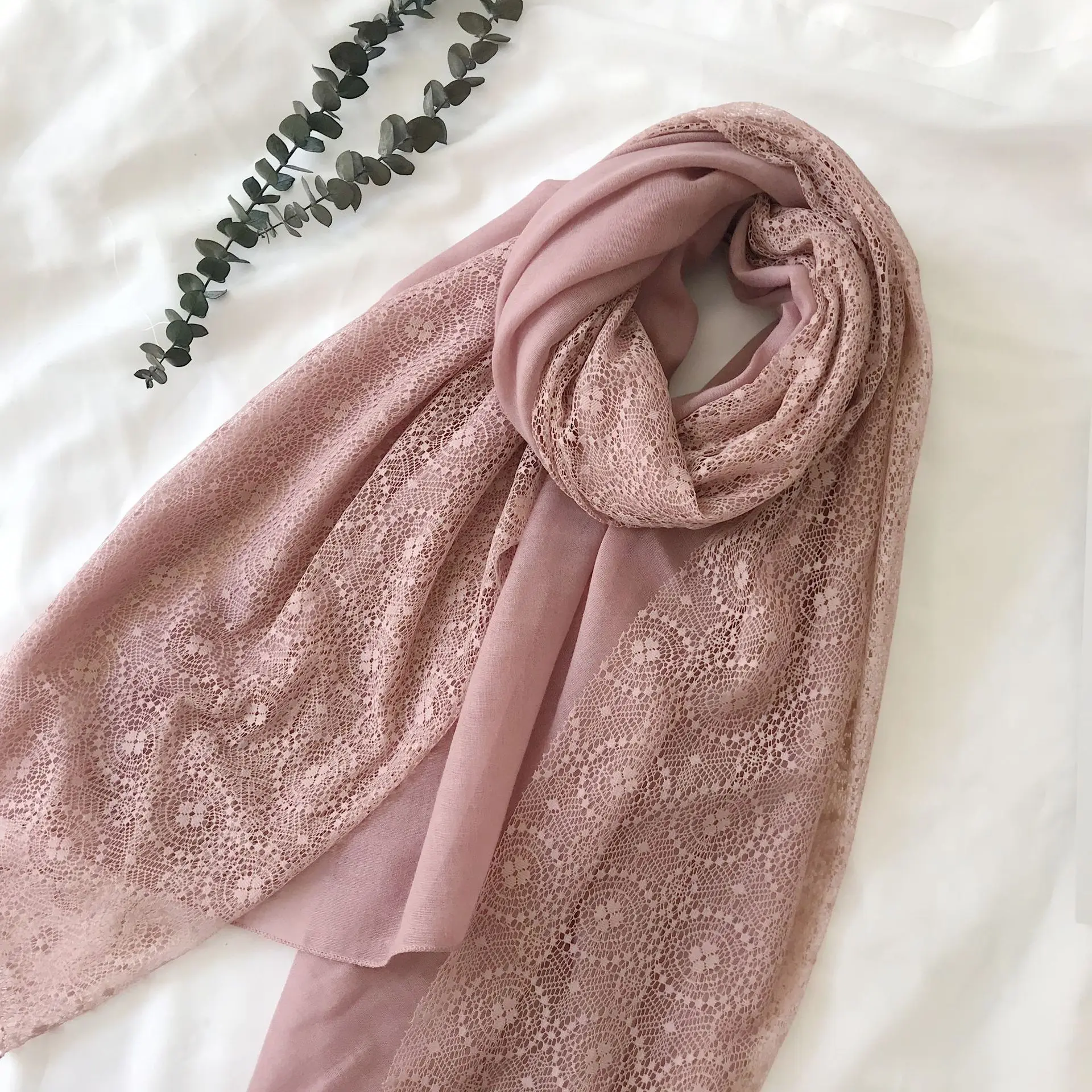 Женские аксессуары фуляр женский розовый кружевной шарф осенний весенний