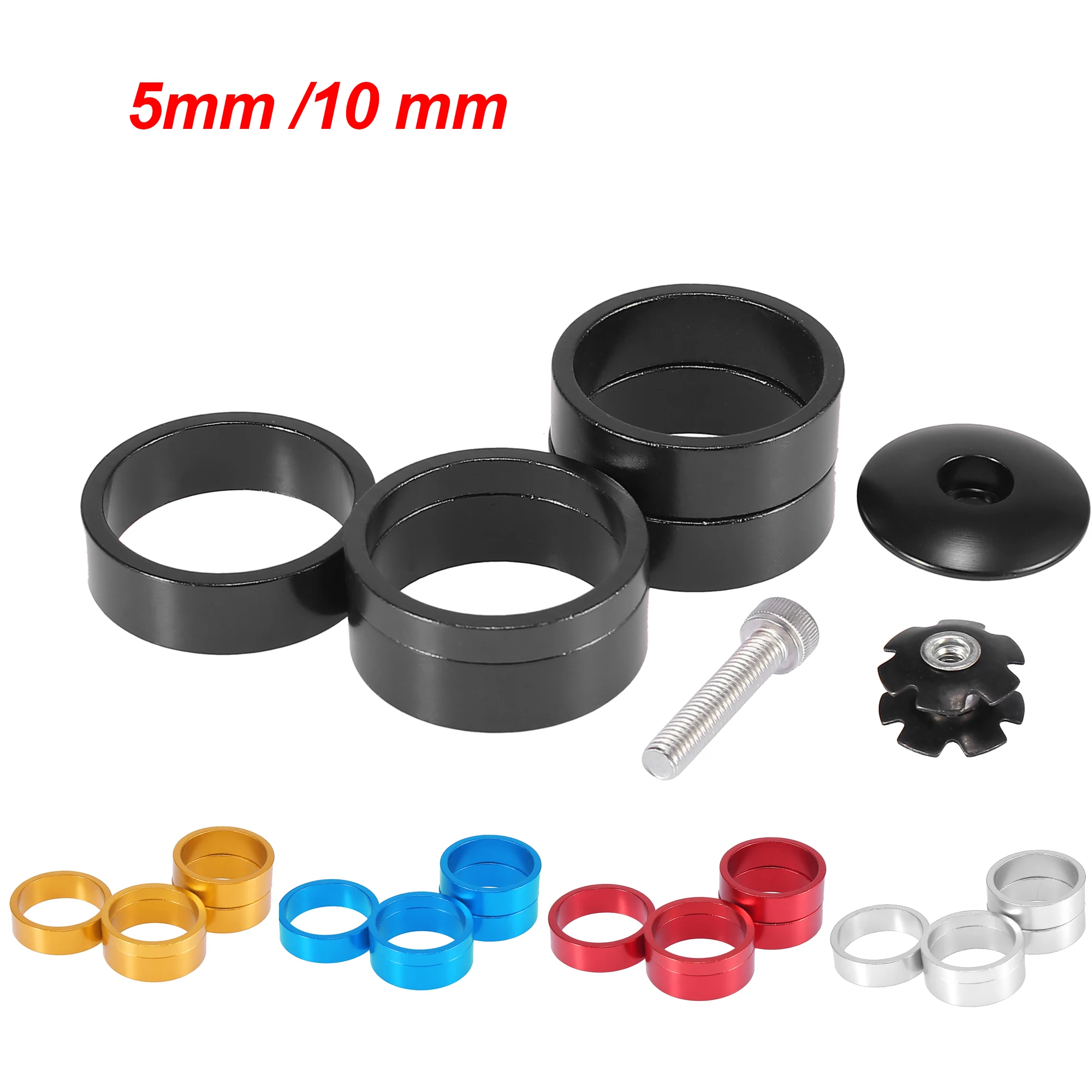 

X Autohaux 1 Set Bicycle Aluminum Alloy Headset Spacer 28.6mm Fit for 1 1/8 in Black 5 10 mm