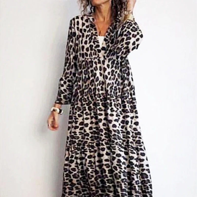 Женское платье с леопардовым принтом цифровая печать большие качели