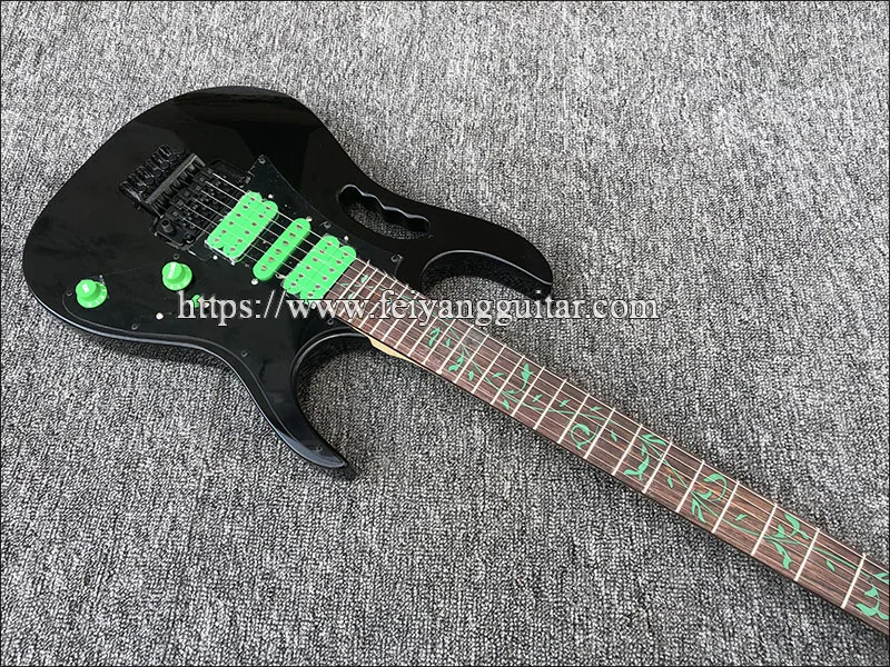 2019 Высококачественная электрогитара зеленая инкрустация грифа зеленый пикап