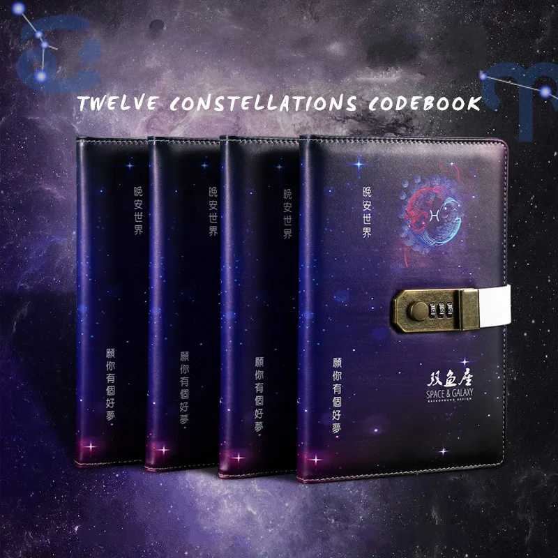

Kawaii A5 Notebook Creative Cute 12 Constellation Planner 2021 Code Lock Weekly Note Book Personal Travel Journal Password Diary