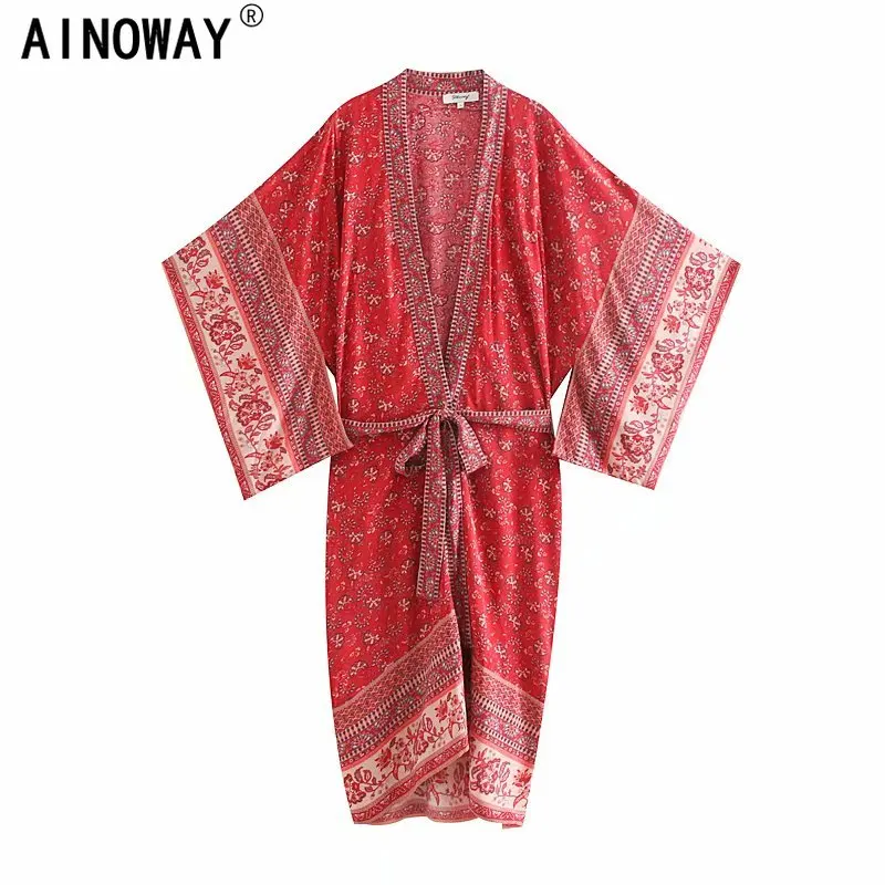 Винтажное шикарное женское пляжное кимоно из вискозы с цветочным принтом и