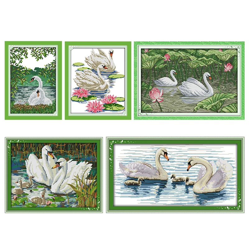 

Joy Sunday Cross-Stitch Kits Stamped White Swan Printed 11CT 14CT Counted Patterns Crafts Decor Embroidery Needlework Thread Set