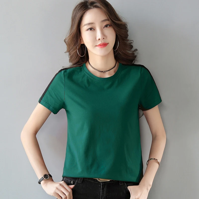 Casual Tee Shirt Femme 2021 Summer Solid Cotton T Shirt Women Tops Loose Korean Style Woman Clothes Short Sleeve Tshirt Female