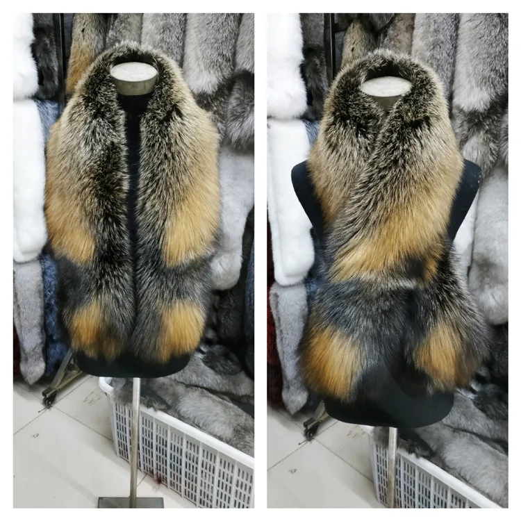 Golden Fox MLHXFUR, большие,, настоящая Золотая лиса/красная лиса/синяя лиса, шаль, шарф, шарфы, воротники для женщин, мужчин, мужская куртка - Цвет: Golden Fox