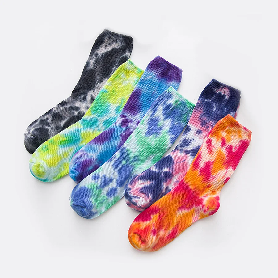 Замечательный Цвет женские носки изготовленные вручную тай-дай ремесло Фул на