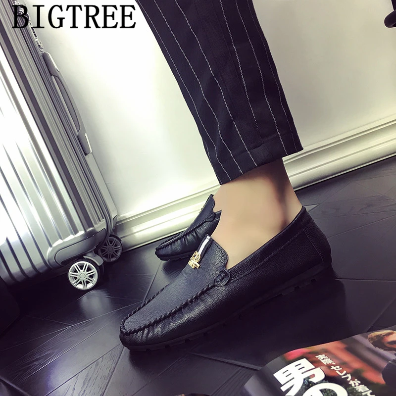 Туфли мужские кожаные без застежки лоферы повседневная обувь для вождения