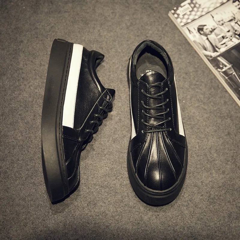 Кроссовки мужские из натуральной кожи на шнуровке толстой подошве | Обувь