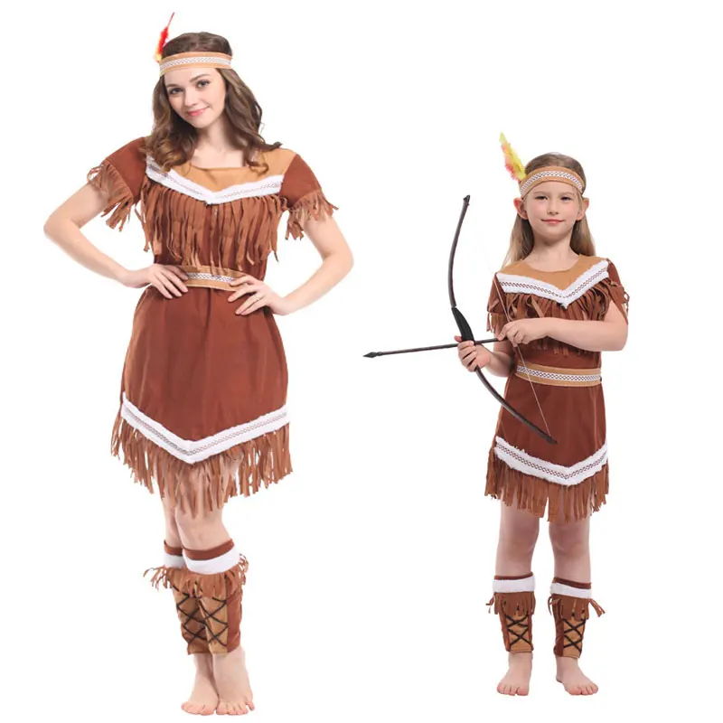 

Halloween Women Indian Princess Cosplay Costumes Kids Girls Pocahontas Huntress Costume Birthday Party Mardi Gras Fancy Dress