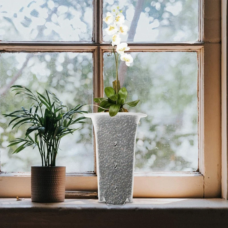 

8Pcs Clear Flower Pot Planter Plastic Orchid Pot with Holes Tall Plant Pots for Home Flower Shop Decoration 5 Inch