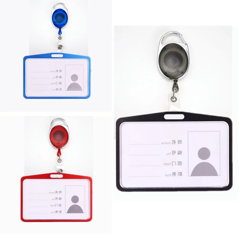 

Employee's Staff ID Name Badge Holder Work Card Cover Set with Retractable Pull Badge Reel Card Clip Pass Bus Card Sleeve