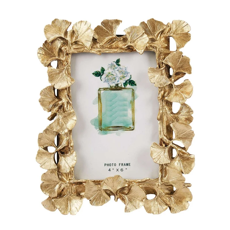 

Ретро-рамка из смолы, Золотая фоторамка с листьями гинкго, домашние украшения
