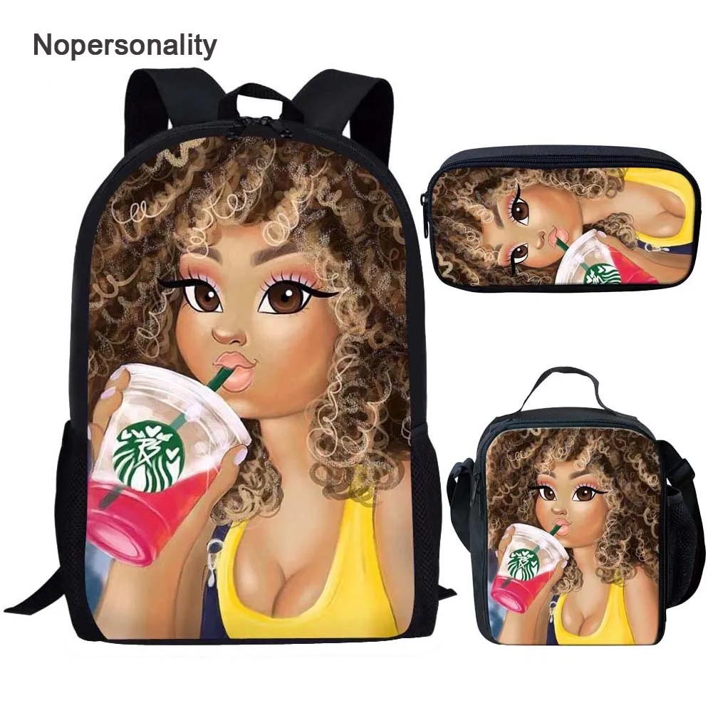 Nopersonality черная с коротким рукавом афро школьные рюкзаки для девочек Школьные