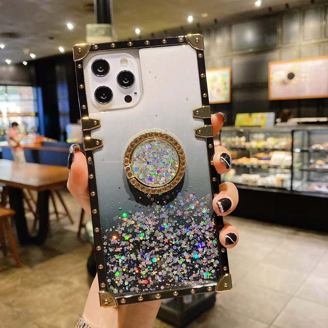 

Glitter Gradient Square Phone Case for Samsung S21 Ultra Coque Ring Holder Case for Samsung S20 A50 A51 A71 A32 A52 A72 Fundas