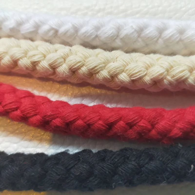 Cuerda trenzada de algodón 100% hecha a mano, accesorio hueco de ocho hebras, color negro, rojo y blanco, 10mm x 200cm
