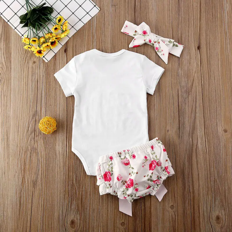 

US Sweet Toddler Baby Girls Kid My First Easter Short Sleeve Romper Flower Pants