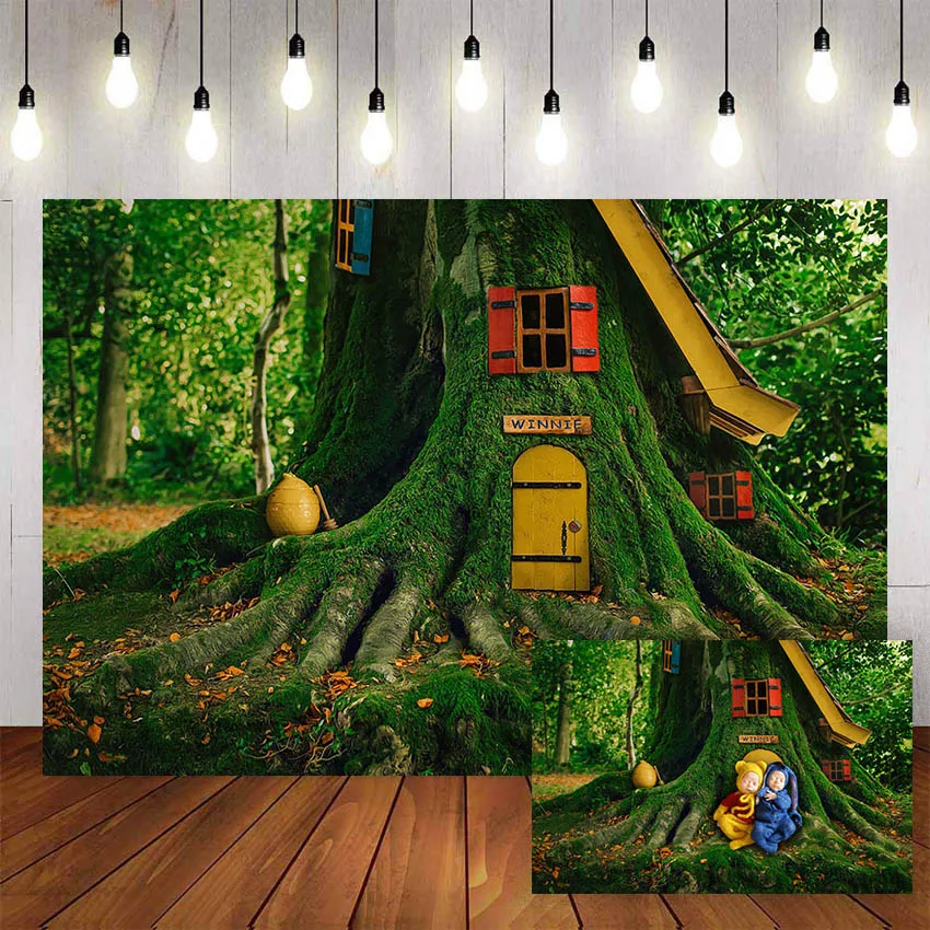 

Mehofond Photography Backdrop Newborn Baby Shower Tree House Green Jungle Birthday Party Backdrop Decoration Studio Photo
