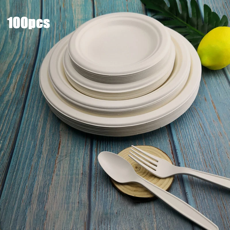 

100Pcs 6/7/9inch Disposable Degradable Paper Plates Cake Dish for Wedding Birthday Banquet Party Decoration Supplies