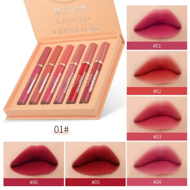 

6pcs/set Velvet Matte Lip Glaze Lip Gloss Waterproof Long Lasting Liquid Lipstick Non-stick Cup Waterproof And Sweatproof TSLM1