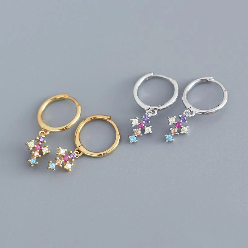 

Fashion Shiny Zircon Cross Pendant Stud Earrings Bohemian Punk Huggie Earrings For Women Wendding Jewelry Gift