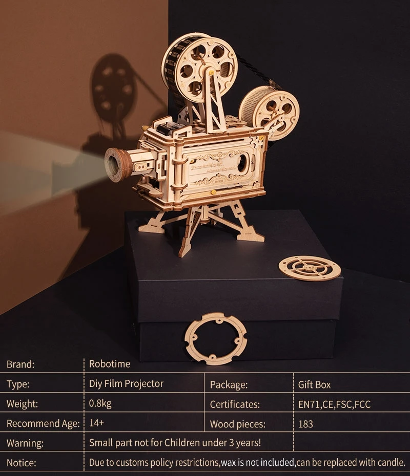 Robotime Винтаж рукоятка Diy 3D фильм проектор игра деревянная головоломка в сборе Vitascope игрушка подарок для детей взрослых LK601