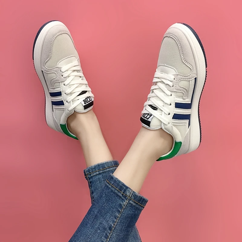 

DLEK Spring Autumn Flat Shoes Simple Women White Shoes Lace-Up Mesh Fashion All-match Female Comfortable Walking Shoes