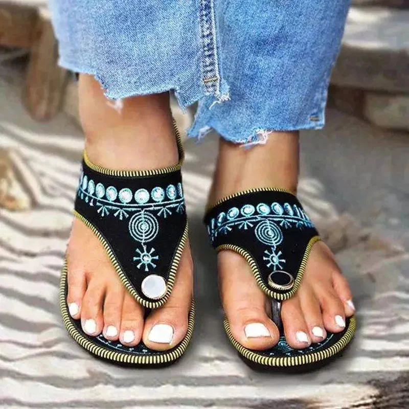 

Сланцы женские на плоской подошве, Нескользящие шлепанцы, ручная работа, вышивка, пляжная обувь