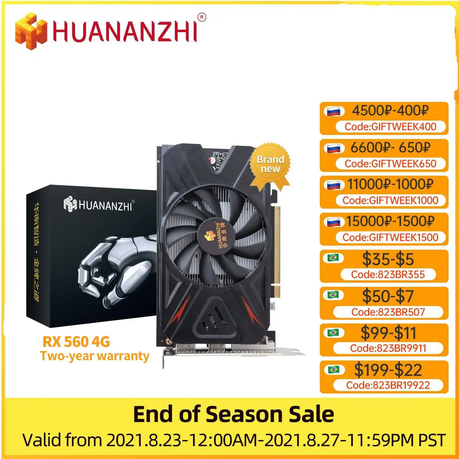 HUANANZHI RX 560 4G Совершенно новые оригинальные графические карты GPU 128Bit GDDR5 GTX 650 960 970 1050