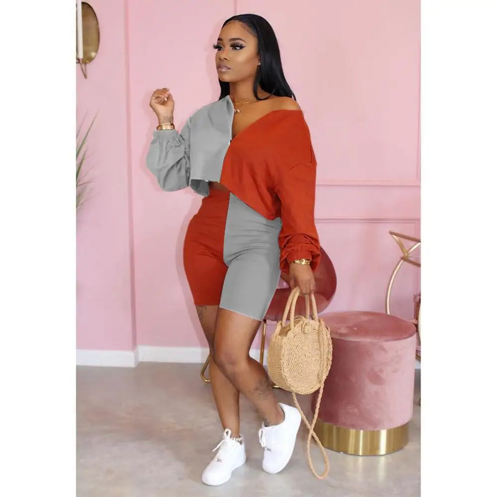 Женский комплект для бега цветной укороченный топ с открытыми плечами и шорты