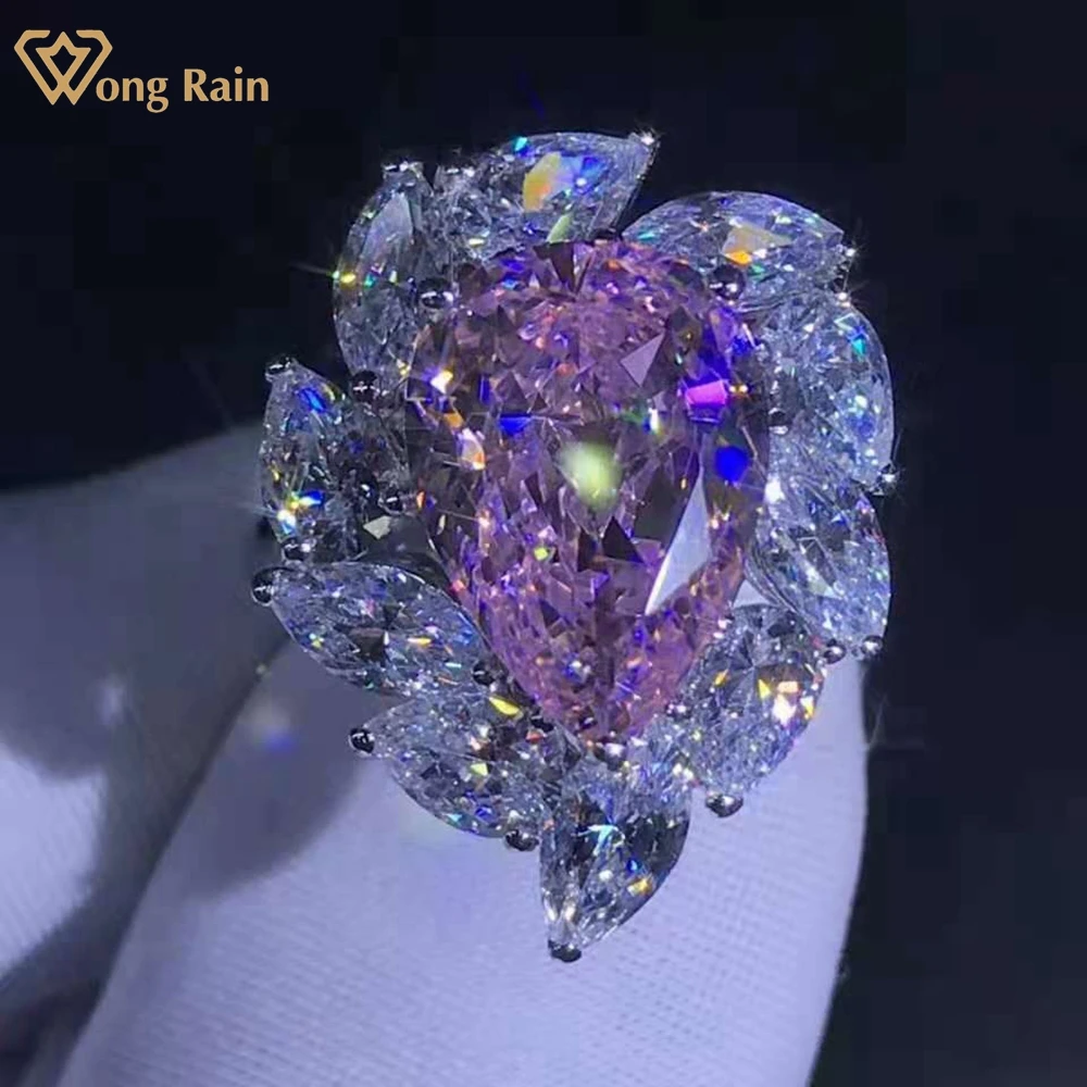 

Wong Rain Luxury 100% 925 Sterling Silver Pear Cut 6 CT D Created Moissanite Women Cocktail Ring Customized Rings Fine Jewelry