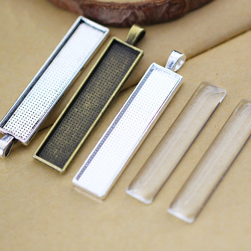 10 наборов Прямоугольный кулон для ожерелья ободок пустой база + 10x50 мм Стекло