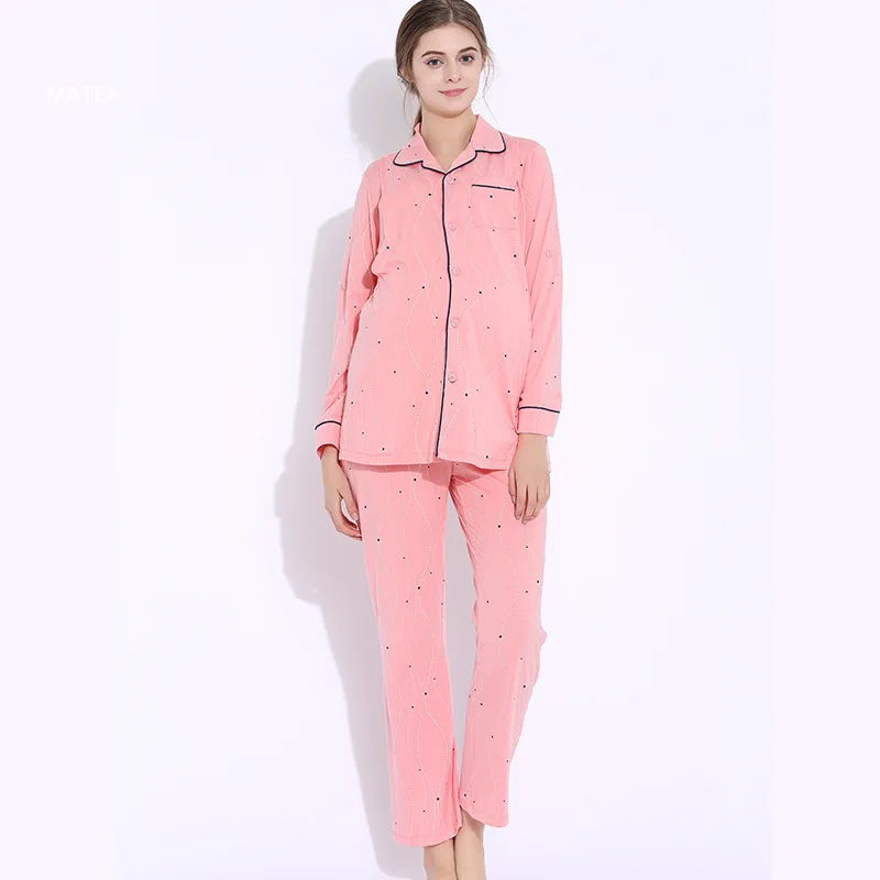 Pink Пижама для кормления грудью, комплект для беременных женщин и молодых матерей одежда для сна при грудном вскармливании весенние пижамы для беременных женщин набор для беременных и матерей после родов, 2 вещи в комплекте - Цвет: Pink