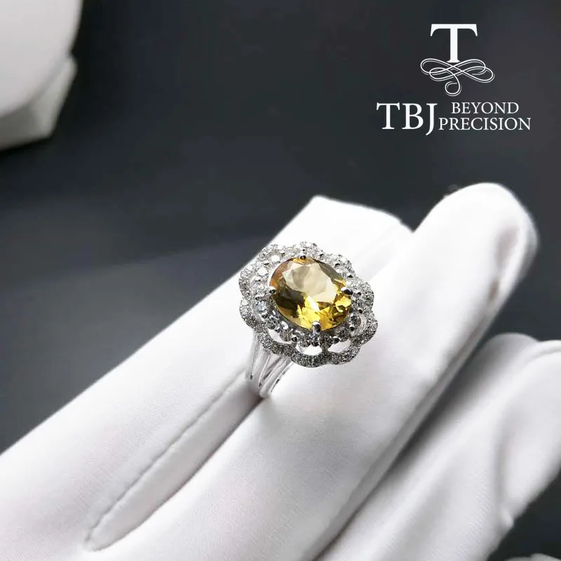TBJ, натуральный бразильский цитрин Овальной Огранки 8*10 мм драгоценный камень твердое кольцо в 925 пробы драгоценности из серебра и камней для леди с подарочной коробкой