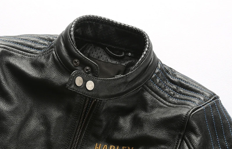 

2020 Fashion Genuine Men Slim Fit Profession Motorcycle Biker Jacket Stand Collar Cowskin Real Leather Coat
