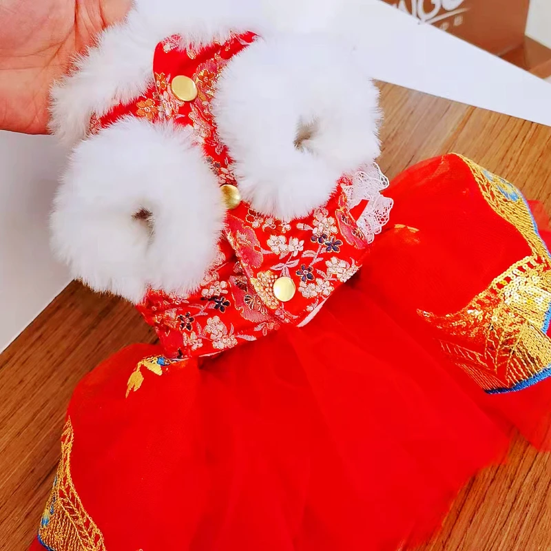 

Зимнее платье для собак, Новогодняя одежда для домашних животных, костюм Тан, чонсам, юбка для щенка, юбка-пачка, йорки, померанский мальтски...