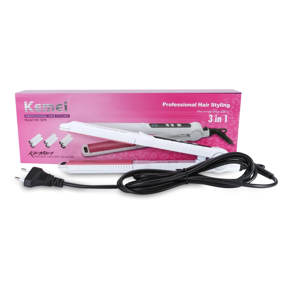

Kemei-1878 3 In 1 Hair Curler Straightener 100-240V Iron Hair Corrugated Women Hair Curling & Straightening Styling Curler Tools