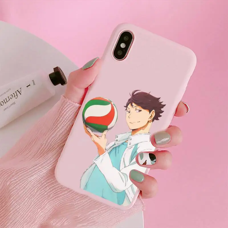 

Oikawa Tooru Haikyuu Anime Phone Case For iphone 12 11 Pro Max Mini XS 8 7 6 6S Plus X SE XR Matte Candy Pink Silicone cover