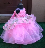 flower girl d ress pink princess kids dress birthday party gown sheer neck ball gown kids clothing