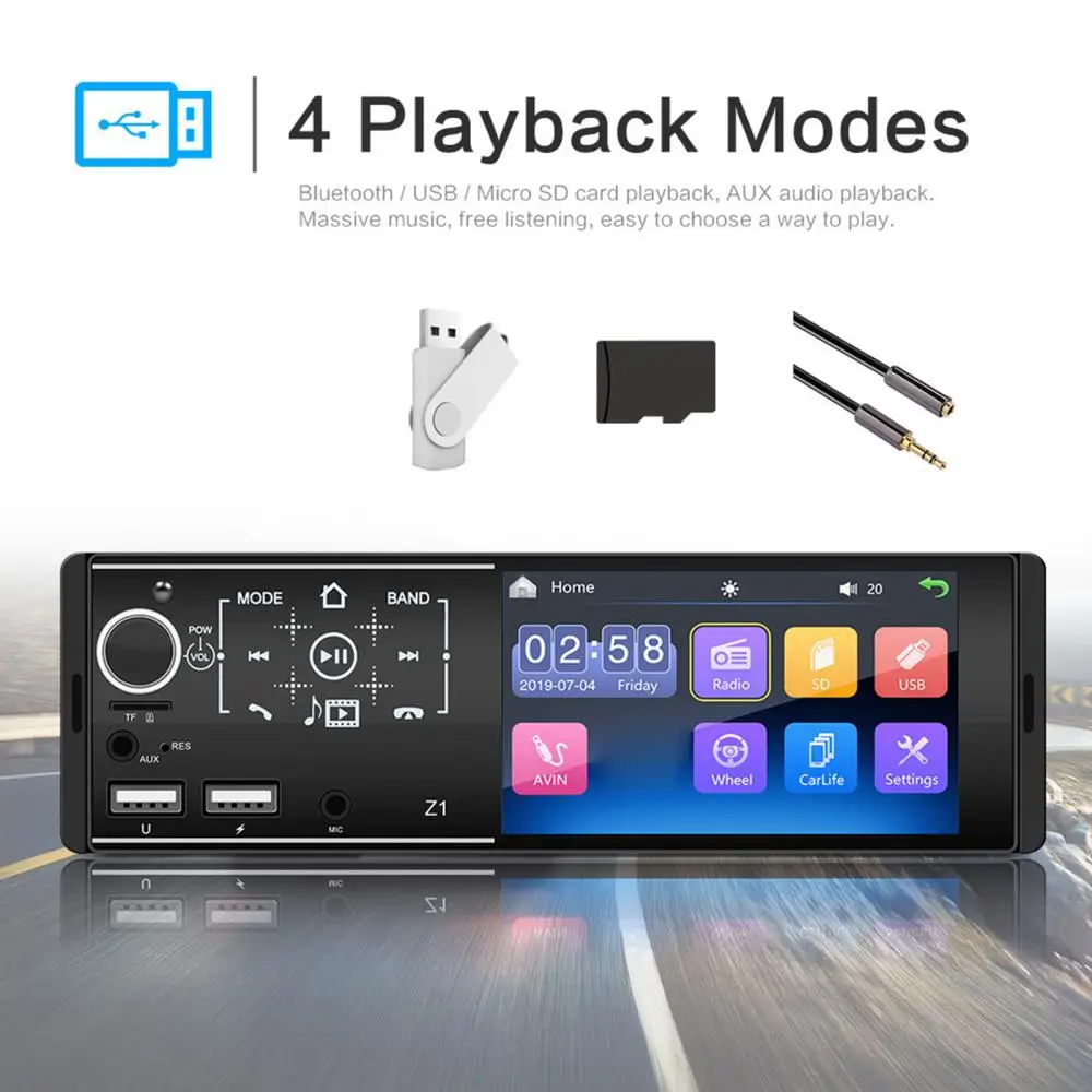 

Z1 Car MP5 Player Bluetooth 4.1 Inch Touch Screen Auto FM Stereo Audio Radio Car Intelligent System