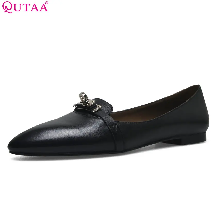 QUTAA/ г. Женские туфли-лодочки универсальные модные женские туфли-лодочки на низком каблуке с острым носком, без шнуровки, из коровьей кожи и pu искусственной кожи размер 34-39