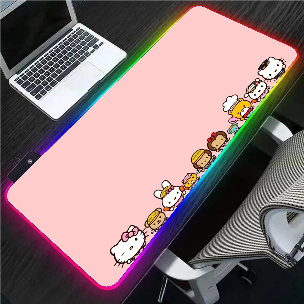 

Cute Pink Cat RGB Kawaii Mouse Pad Glowing LED Laptop Gaming Accessories Keyboard Carpet Mat Anime Mouse Pad XxL Gaming Desk