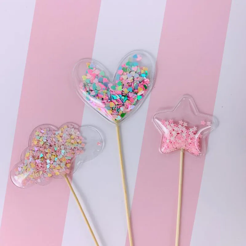 Bling Fairy PVC Cake Topper Unicorn Love Crown Cloud Shiny Flamingo Cupcake Topper for Wedding Birthday Party Cake Decorations