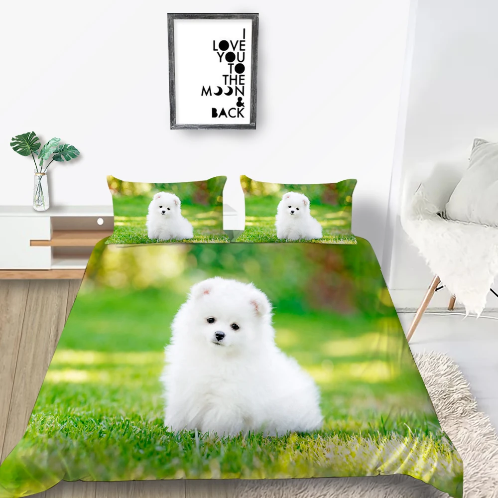 

Комплект постельного белья для померанского шпица, Модный милый пододеяльник с 3D-принтом, для двуспальной кровати