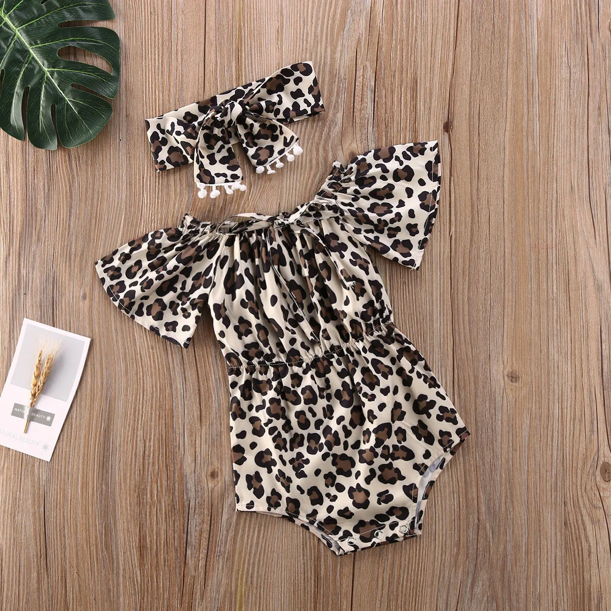 

Newborn Baby Girl Off Shoulder Short Sleeve Bodysuit Summer Tassel Headband cotton casual Set Sunsuit